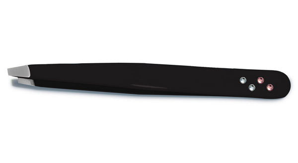 Perfect Beauty Black Rhinestone Tweezers Pro Tweezers - Slanted Tip-made in Italy