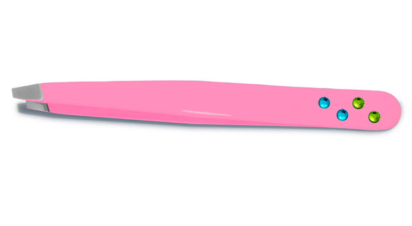 Perfect Beauty Pink Rhinestone Tweezers Pro Tweezers - Slanted Tip-made in Italy