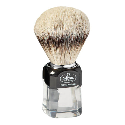 Omega 634 Shaving Brush, Black and Clear silvertip badger-made in Italy